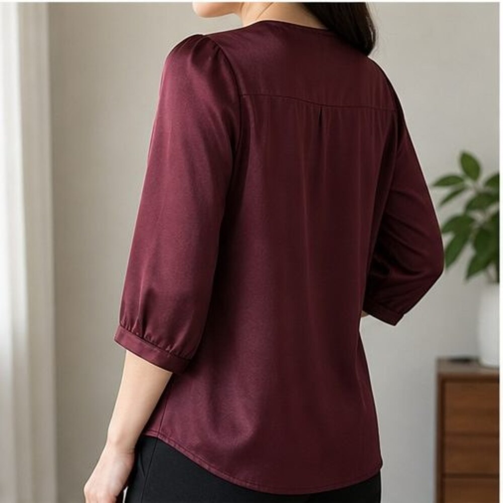Burgundy Peplum Top - Picture 3 of 6